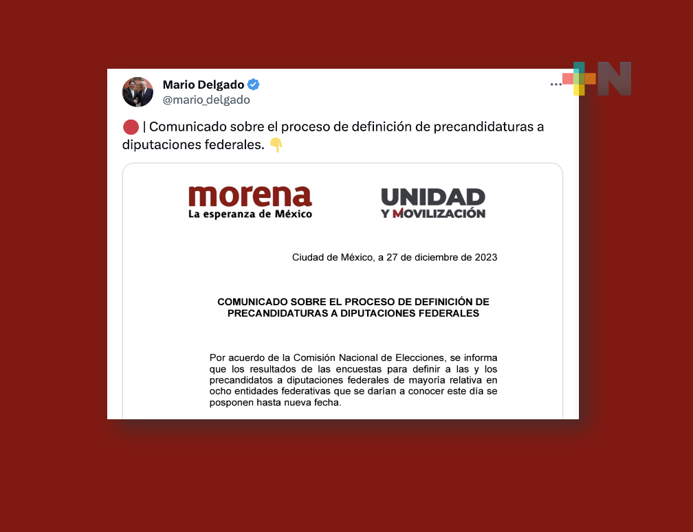 Morena pospone fecha para revelar resultados de encuestas para definir precandidaturas a diputaciones federales